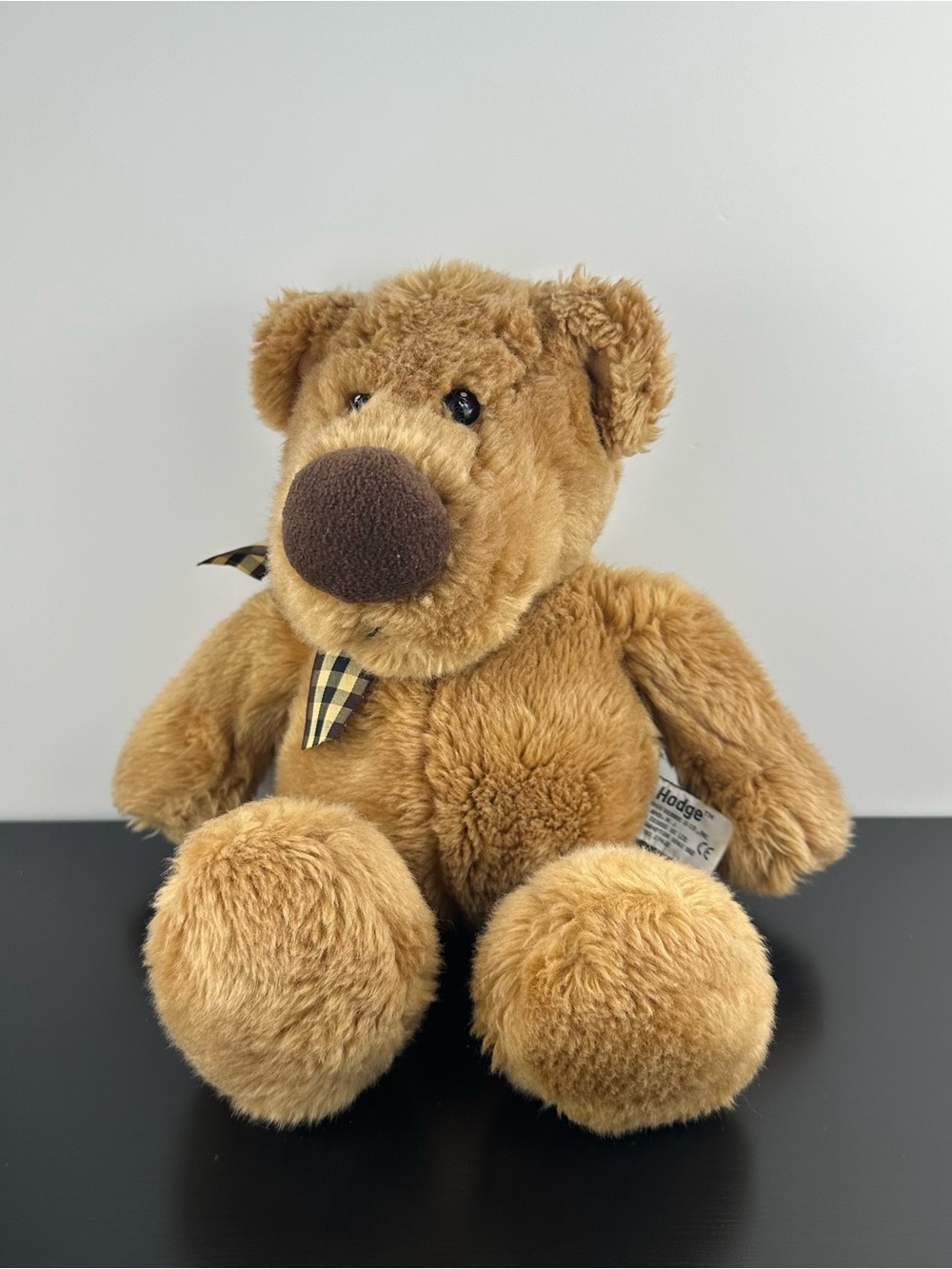Russ Berrie Hodge Teddy Bear 14” Plaid Gingham Bow Brown Plush Stuffed Animal